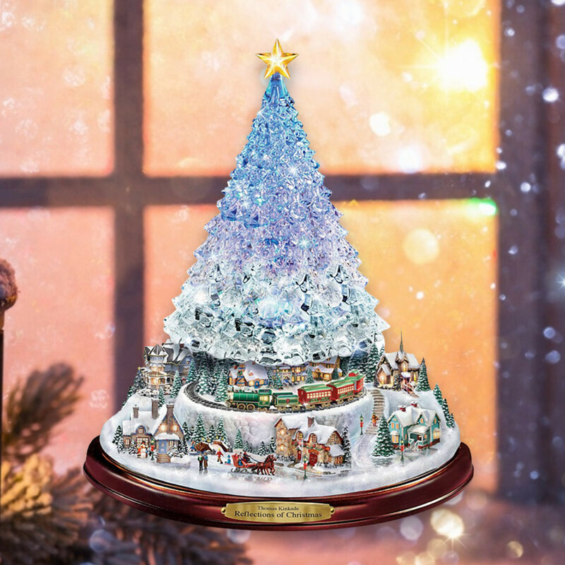 Christmas Tree Rotating Sculpture Train Decorations Paste Window Paste Stickers pegatinas paredes Christmas Decorations for Home