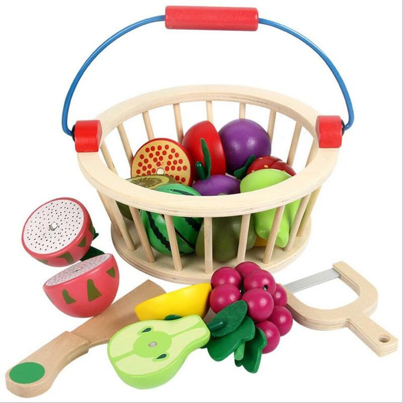 Juguetes de simulación de madera para niños, casa de juegos de madera, bloques de cortar, frutas y verduras