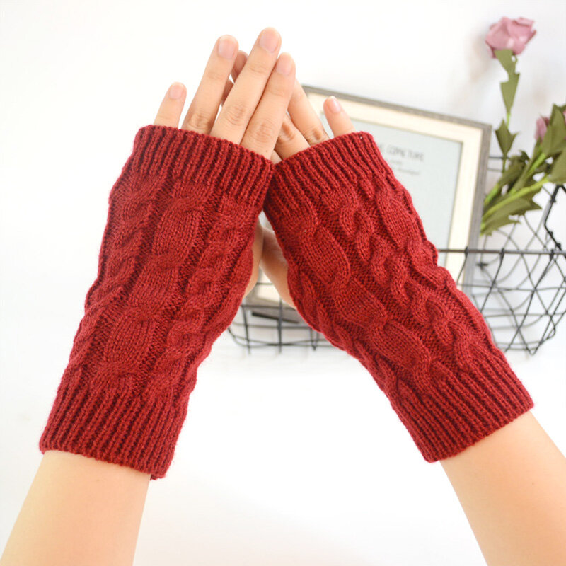 Luvas de tricô de crochê de tricô coração mitten luvas sem dedos quentes luvas de inverno