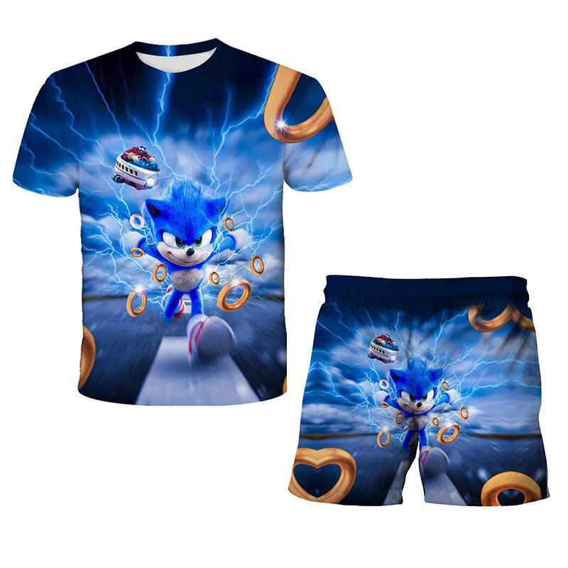 XINYOU Summer T-shirt Tops Baby Boys Kids 3D Printed Anime Funny Sonic Costume Frozen Designer Toddler Clothes Children's Sets