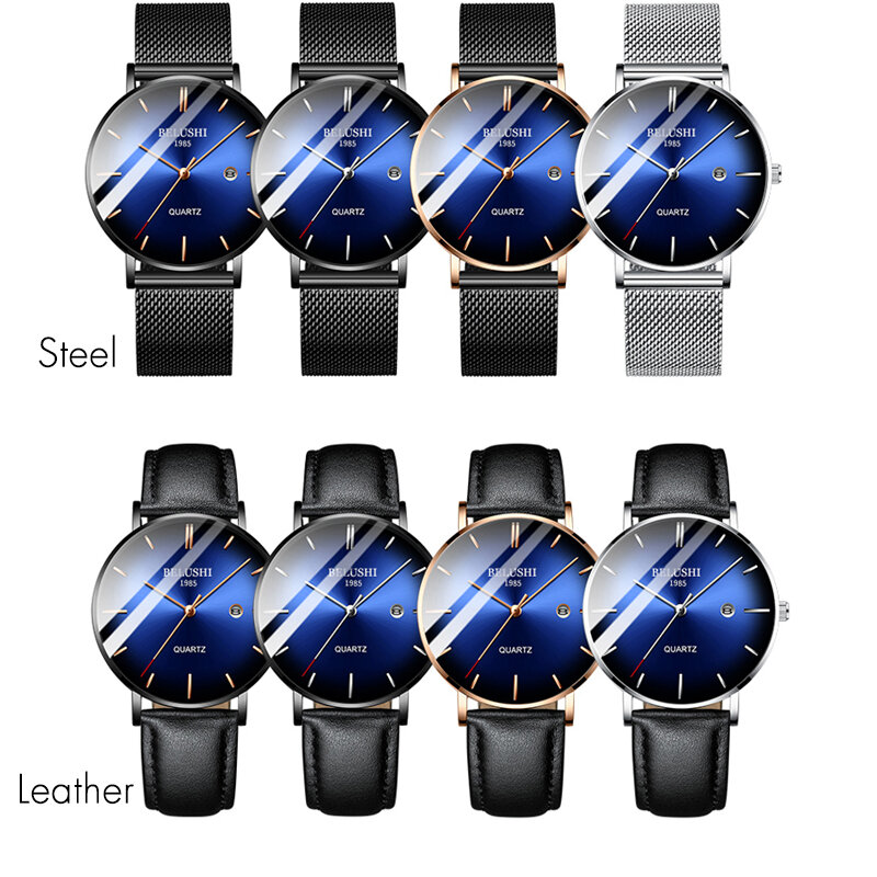 Часы наручные мужские ультратонкие, люксовые брендовые деловые Кварцевые водонепроницаемые спортивные аналоговые, со стальной сеткой