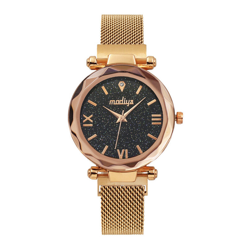 ファッション星空フラットガラスクォーツ腕時計メッシュ磁気バックル女性は気質ブレスレット腕時計 часы женские