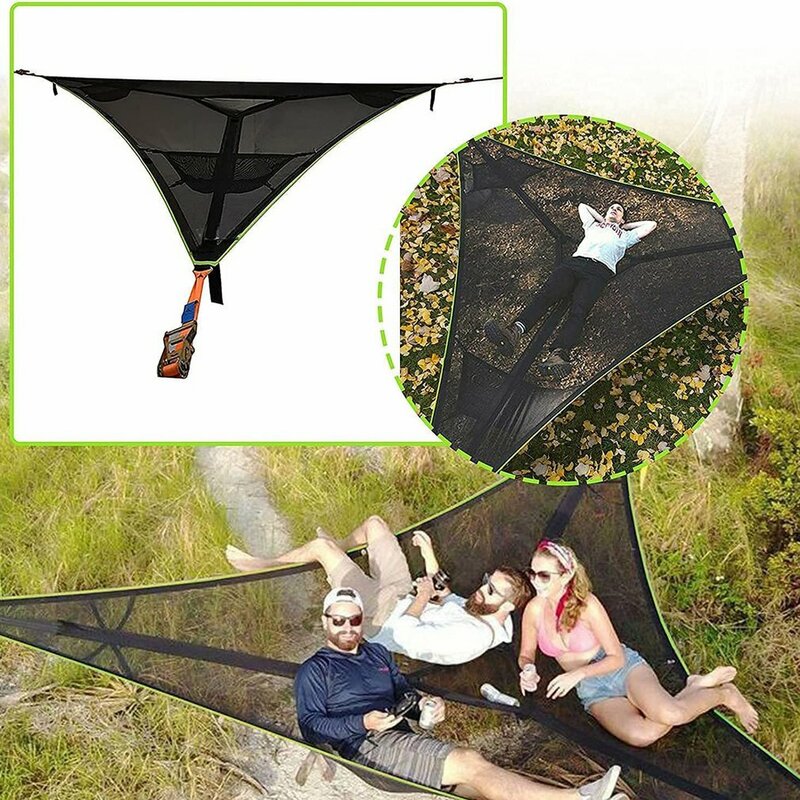 Hamaca portátil de 3 puntos para varias personas, alfombra aérea triangular multifuncional, conveniente para acampar al aire libre