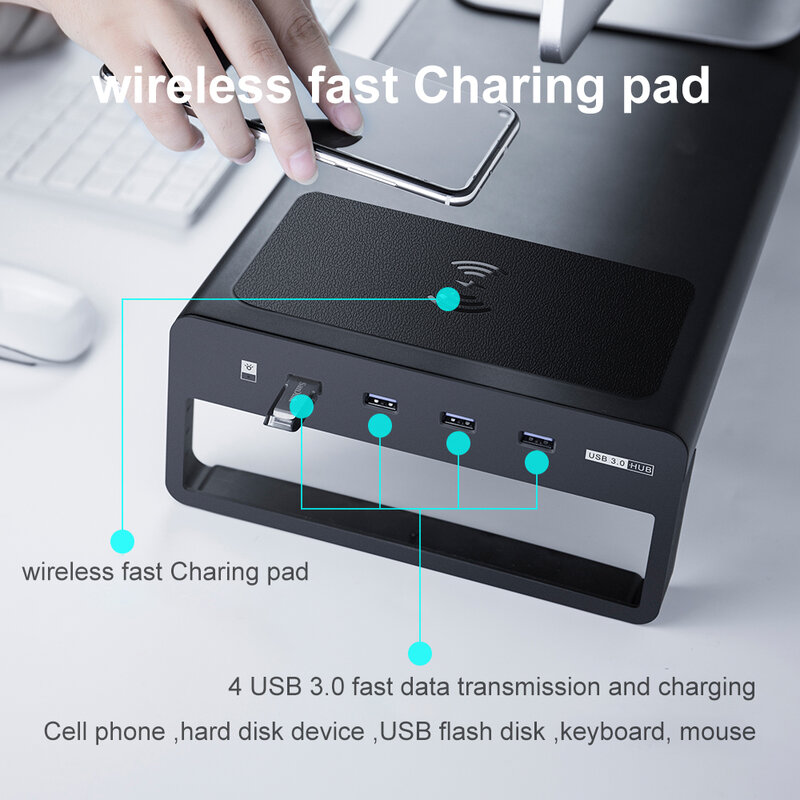 USB Wireless Charger Monitorเดสก์ท็อปขาตั้งอลูมิเนียมคอมพิวเตอร์แล็ปท็อปฐานMonitor Pc Monitor