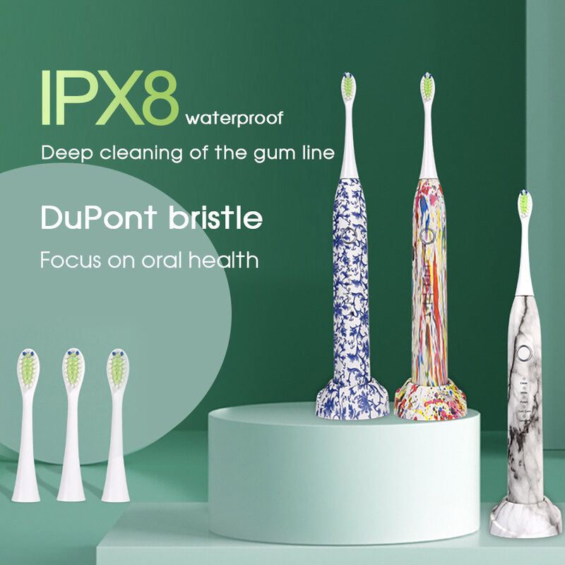 [Boi] IPX8無線基地青と白の磁器スマート清掃保護歯茎音波電動歯ブラシの交換