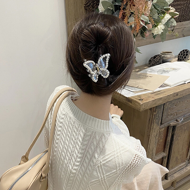 Horquilla de mariposa con perlas para mujer, pinzas para el pelo, pinza para el pelo, pasadores de Color sólido para niña, accesorios para el cabello 2021