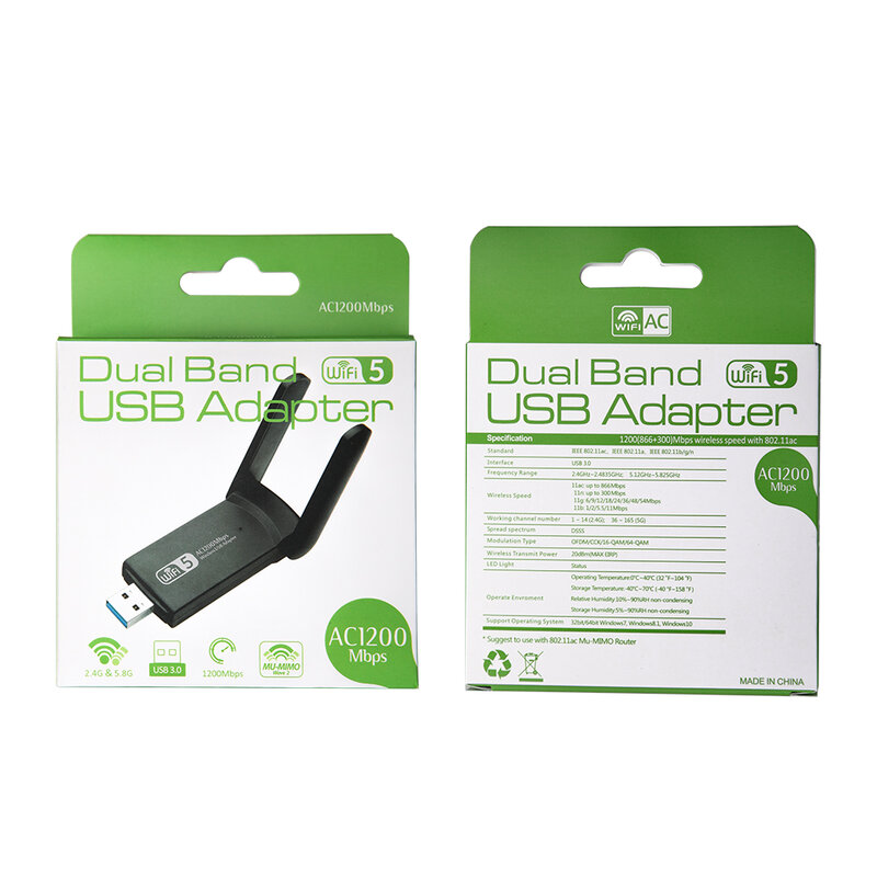 Adaptor Wifi Universal Pita Frekuensi Ganda USB 3.0 1200Mbps 5GHz 2.4Ghz 802.11AC RTL8812BU Antena Dongle Kartu Jaringan Laptop PC