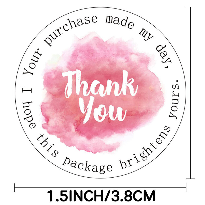Round Thank You Stickers White Word Designs Pink Labels 500Pcs/roll Great For Business Gift Wrapping  Decoration Stickers