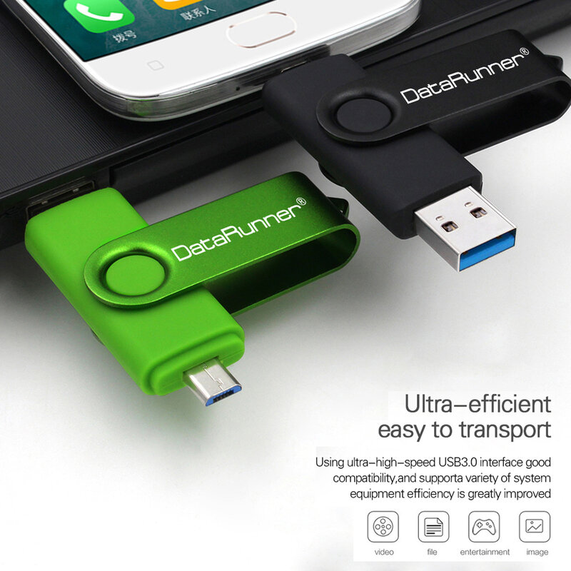Флеш-накопитель DataRunner USB 3,0 OTG USB для Android/планшетного ПК 16 ГБ 32 ГБ 64 ГБ 128 ГБ 256 ГБ