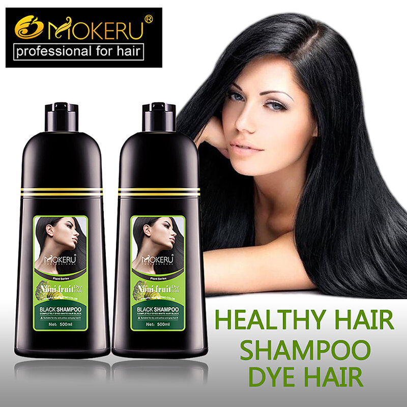Mokeru 500ml Natural 5 Minutes Fast Permanent Black Hair Dye Black Color Gray Hair Dye shampoo for Covering White Hair