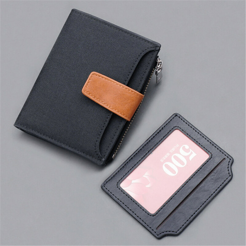 Men Wallet Canvas  PU Leather Short Male Purse Hasp Zipper Credit Card Holder Case Wallet Coin Purse Money Purse Leather Clutch