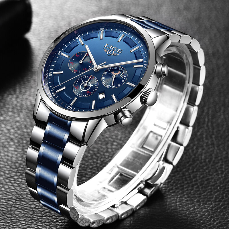 LIGE мужские часы, лучший бренд, роскошные спортивные часы, модные водонепроницаемые, деловые часы, мужские кварцевые часы, хронограф, мужские...