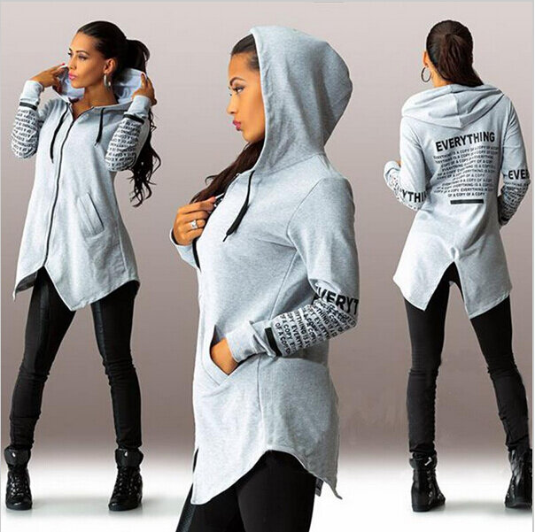 Women Zipper Print Sweatshirts Hooded Asymmetric Pullover Sports Letters Hoodie Irregular Hem Casual Sport Party Pocket Hoodie