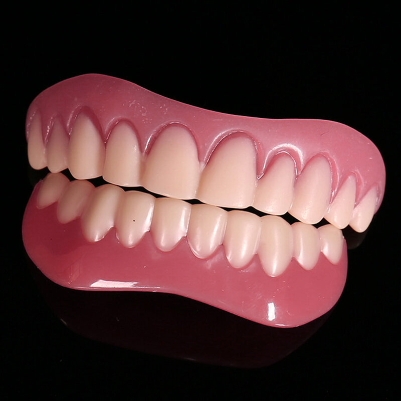 2Pcs Top + Bottom Silicone False Teeth Top Bottom Upper Lower Veneers False Teeth Cosmetic Denture One Size Fits Most