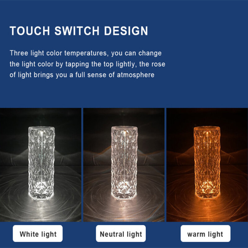 16 cor controle remoto lâmpada de mesa de cristal toque atmosfera lâmpada de mesa diamante decoração luz led carregamento toque lâmpada de cristal