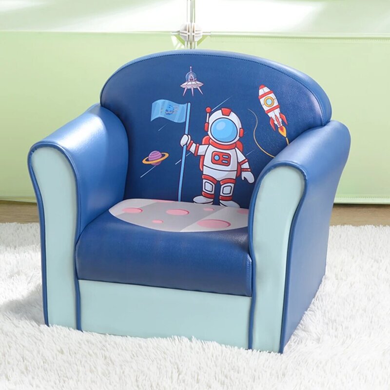 Sofa Tunggal Anak-anak Seri Ruang PU Biru Astronot Lembut Nyaman Furnitur Anak Modis Anak Perempuan Laki-laki Santai Bermain (50X39X44) Cm