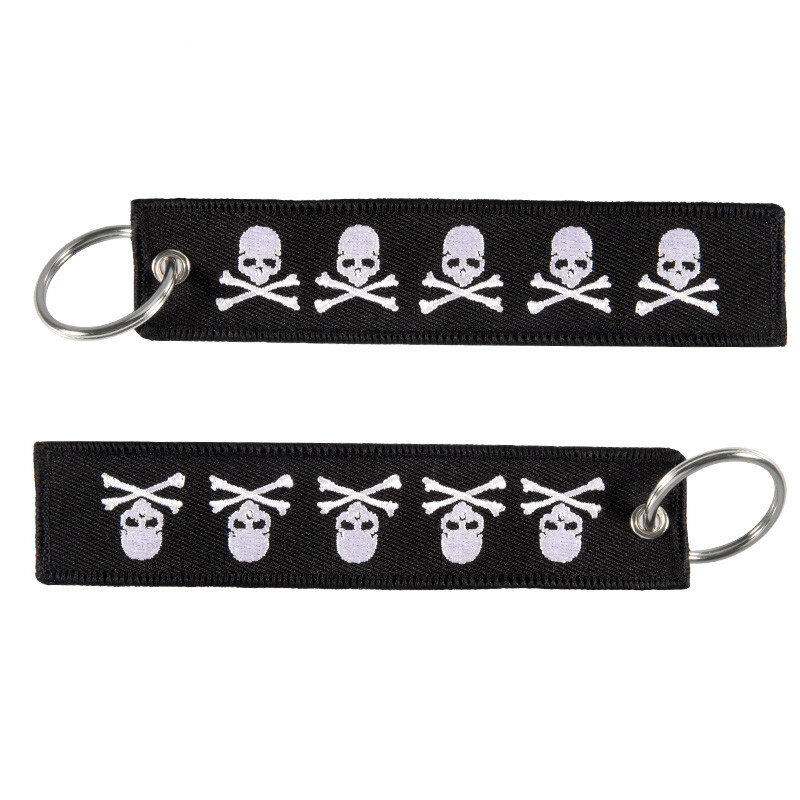 Fashion travel accessories luggage tag Embroidery Dangerous Skull Black tag With Keyring Keychain for Aviation Gifts