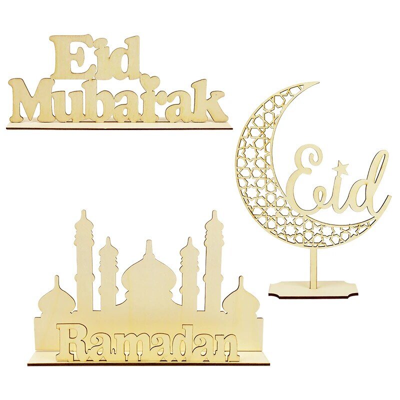 Plaque décorative artisanale en bois Eid Mubarak, décorations pour la maison du Ramadan, fournitures de fête musulmane islamique, décor Eid Kareem Ramadan