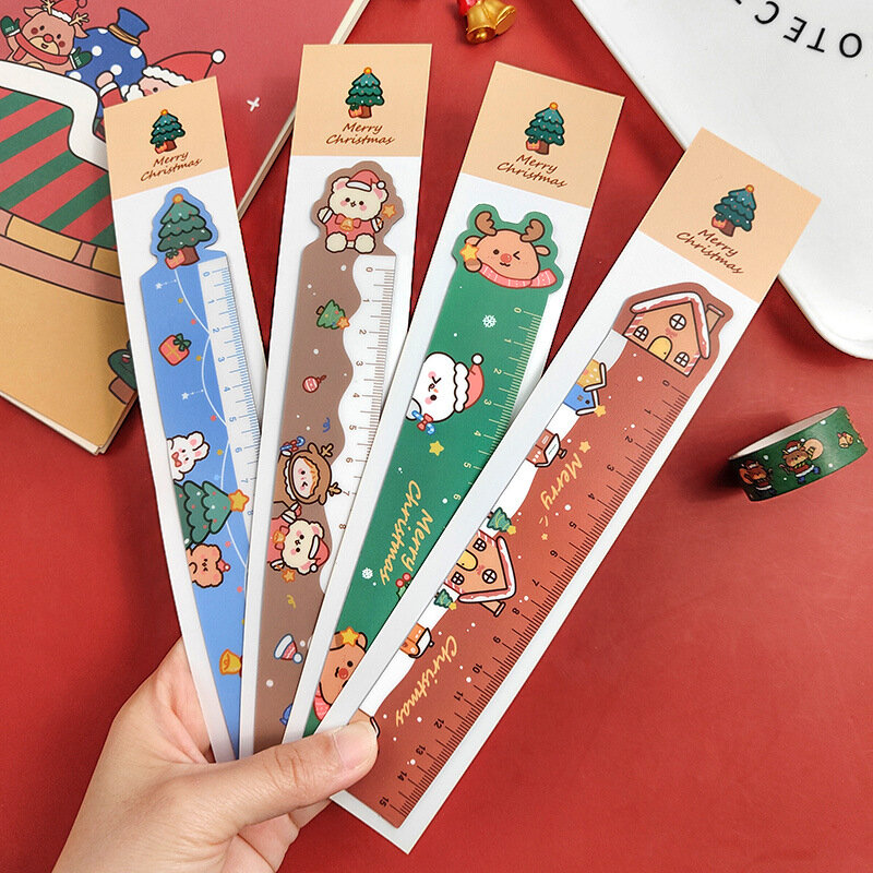 15cm Cartoon RulerChristmas Magnetic Ruler Lovely Christmas Elk Soft Ruler Primary School Drawing Learning Measuring Tool Rulerr