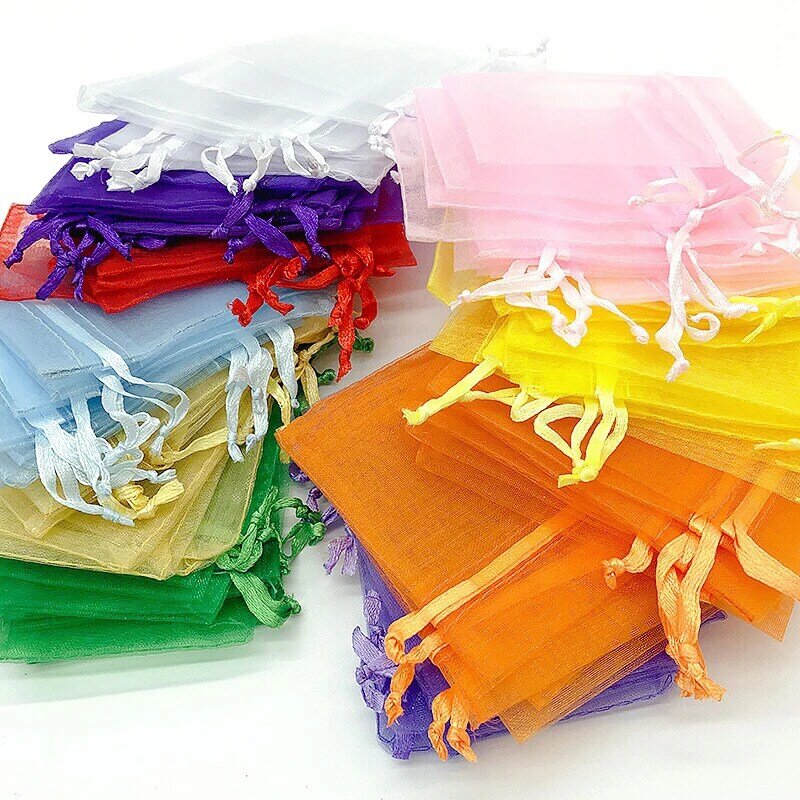 Bolsa de regalo de Organza, embalaje de joyería, dulces, fiesta de boda, Goodie, bolsas dibujables para pastel, regalos para dulces, 50 Uds.