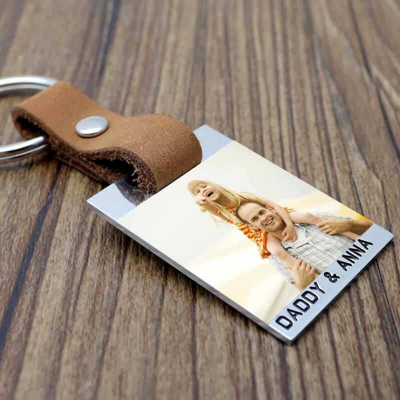 Custom Foto-schlüsselanhänger Personalisierte Bild Schlüsselring, Graviert Namen Leder Schlüsselbund vaters Tag Geschenk für Papa