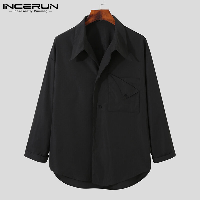 INCERU بلايز 2021 موضة عادية نمط جديد الرجال المناسب جيدا بلوزة الصلبة شخصية جيب لونين قمصان طويلة الأكمام S-5XL