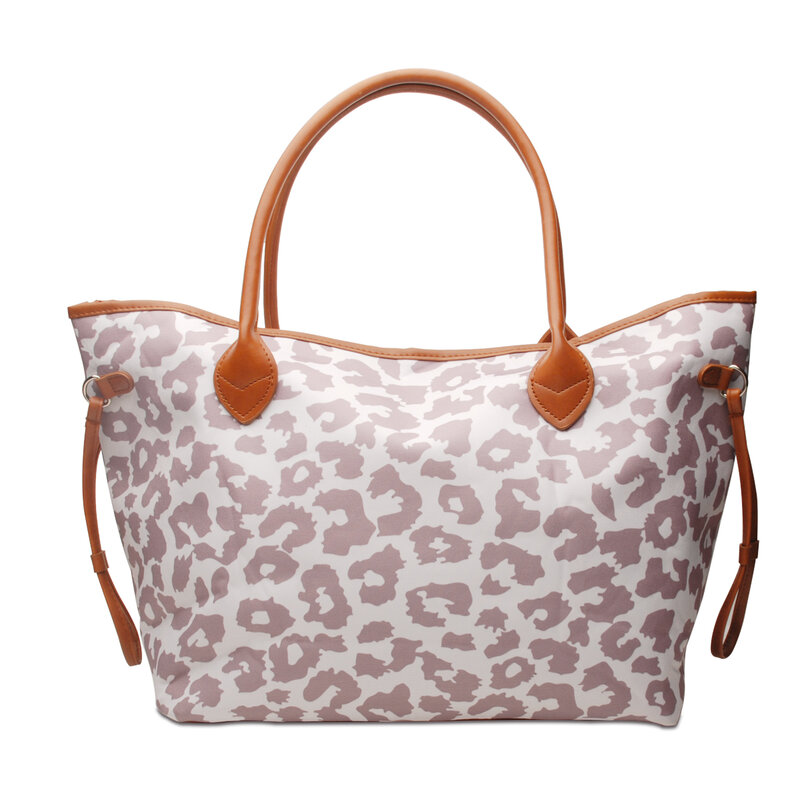 Bolso de mano de lona de leopardo blanco para mujer, bolsa de mano con monograma, Cheetah Weekender, de viaje, grande, para compras, DOM112-1770
