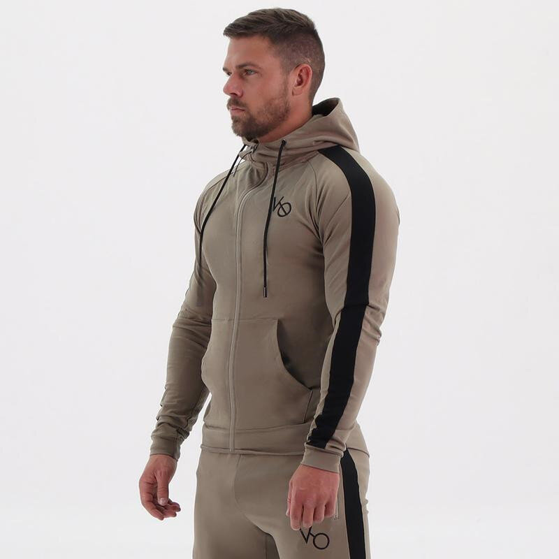 Spring and autumn new cotton embroidery men's suit fashion hooded zipper hoodie zipper pocket casual trousers