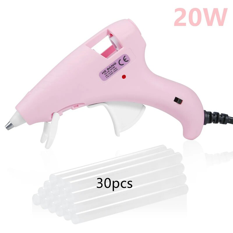 20W*30pcs Sticks Pink Color Macaron Hot Melt Glue Gun Handy Heater Silicone Mini Guns Armas Power Tools Home DIY Quick Repairs