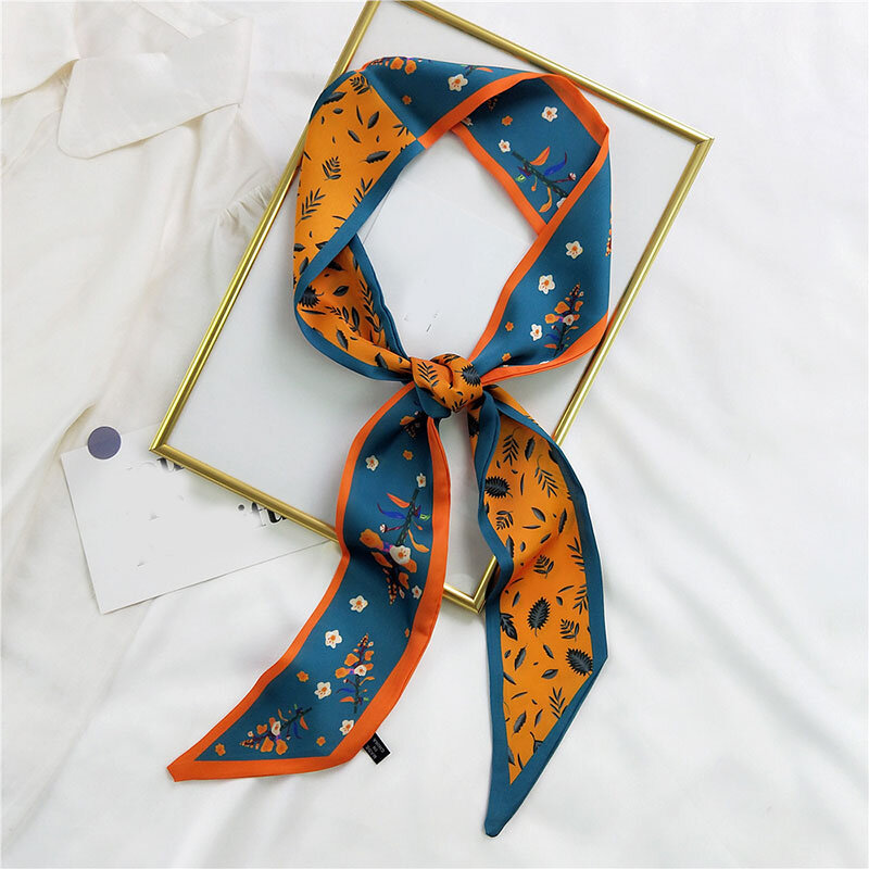 Korean Style Silk Scarf Female Colorful Printing Small Scarf Spring Summer Soft Professional Decorations Ribbon Female Scarf
