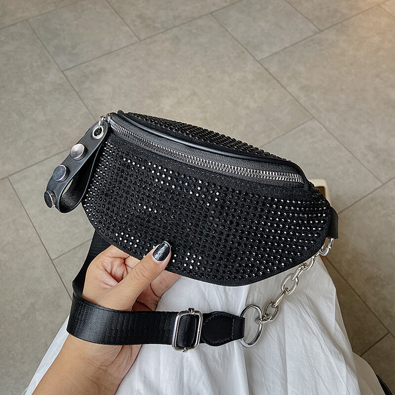 Женская сумка через плечо, нагрудная сумка с цепочкой и кристаллами, весна-лето 2021
