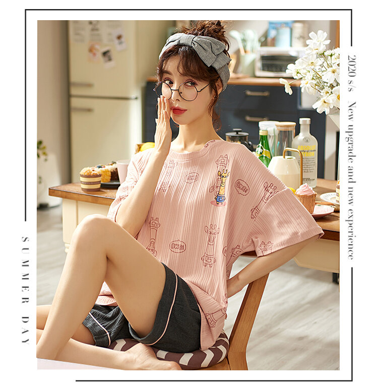 Summer Pajamas Women's Short Sleeved Pure Cotton 2021 New Summer All Cotton Thin Cute Sweet Home Clothes Set