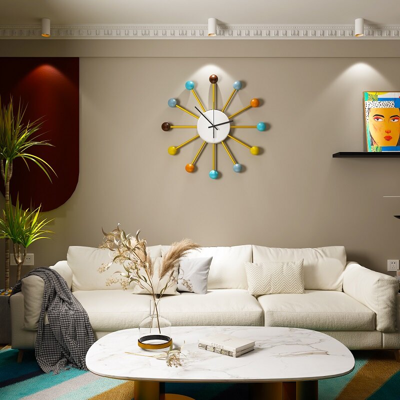 Home soggiorno decorazione orologi orologio da parete Design moderno sfere di legno nordiche metallo grande camera da letto per adolescenti orologi da cucina