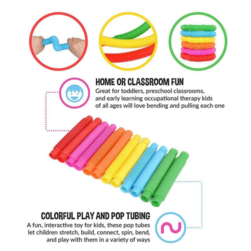 2021ใหม่ Mini Pop Tube Sensory Fidget ของเล่นที่มีสีสัน Heavy-Duty สำหรับก่อสร้างอาคารการศึกษาของเล่นสำหรับความเครีย...
