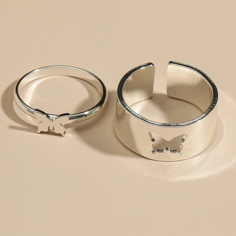Anéis de borboleta dourados estilosos com 7 pçs, conjunto de joias femininas anéis de casal para meninas acessórios punk