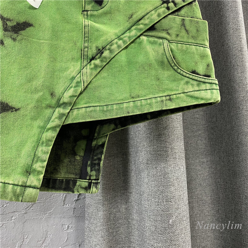 Mini jupe en jean vert Style européen pour femmes, mode personnalisée, Double rangée, taille asymétrique, été