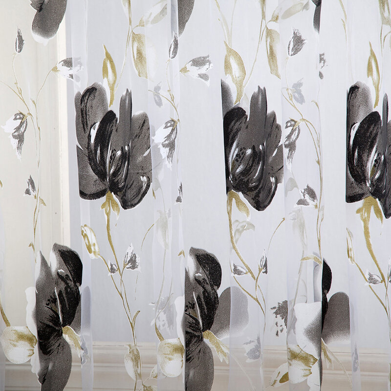Cortina de tul con hojas de vid para decoración del hogar, cortina de ventana y puerta, Panel transparente, cenefas, 1 Uds., 2021
