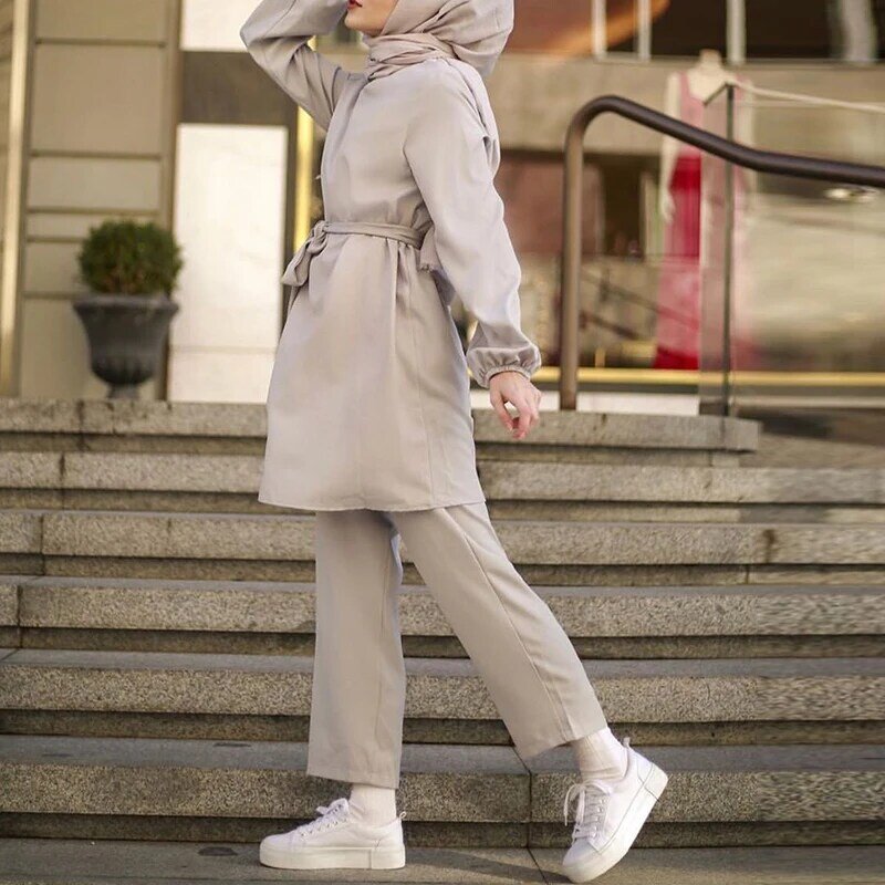 Due-pezzi Musulmano Abaya Turco Magliette E Camicette Pantaloni Vetment Femme Vestito Hijab Abaya Per Le Donne Caftano Kaftani Islam Abbigliamento Djellaba robe