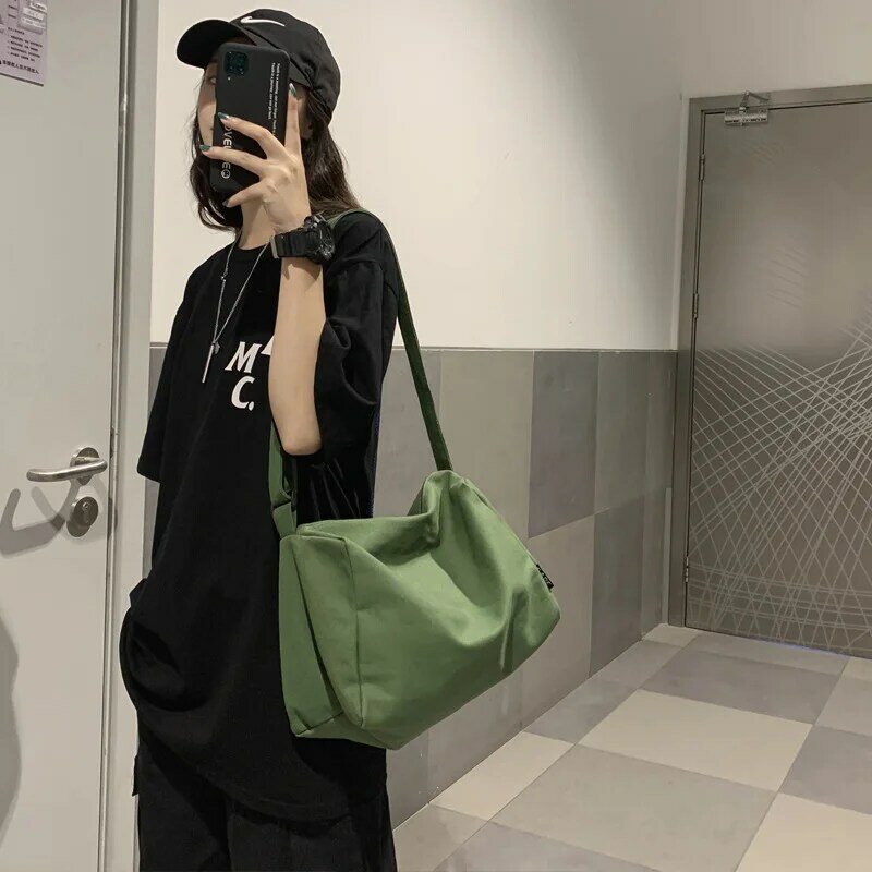 2021ผู้หญิงเกาหลีกระเป๋า Messenger Ins นักเรียนญี่ปุ่นขนาดใหญ่ไหล่กระเป๋าขี้เกียจผ้าใบกระเป๋า