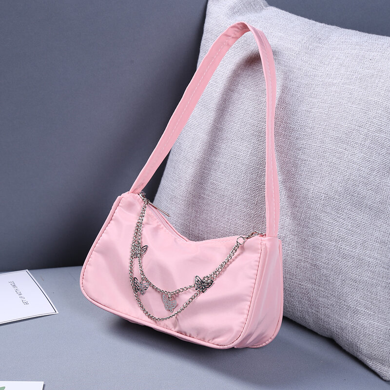 Модная женская однотонная сумка через плечо с цепочкой-бабочкой, повседневная элегантная женская маленькая сумка-хобо, брендовые дизайнер...