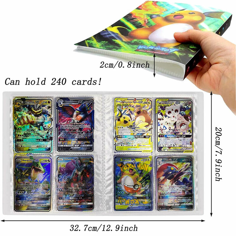 Regalo Perfetto per Ragazzi e Ragazze Album Porta Carte Pokemon Set di Carte Pokemon Carte Collezionabili GX per Bambini con 60gx Set di Carte Anime Carta Patinata Cartella di Carte Pokemon 