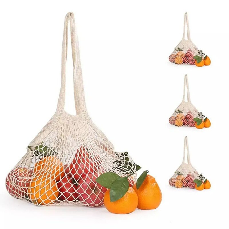 Przenośne torby wielokrotnego użytku owoce warzywa torby na zakupy zmywalny bawełniany łańcuch siatkowy Organizer torebka krótki uchwyt netto Tote