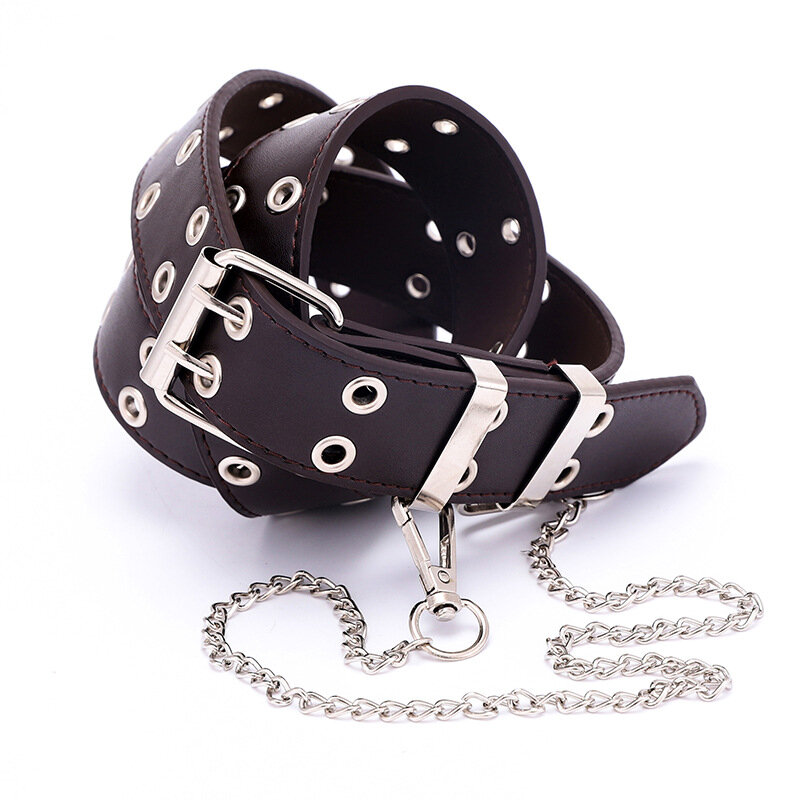 Cinturón de cuero con cadena Punk para mujer, cinturón ajustable de doble fila con ojal, cinturón decorativo