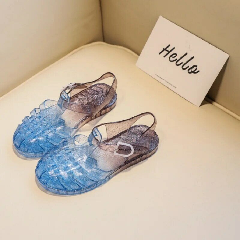 Sandalias de verano para niñas pequeñas, zapatos de gelatina de PVC con lentejuelas, Mini sandalias Melissa para niños, zapatos de playa de princesa a la moda para bebés, 2021