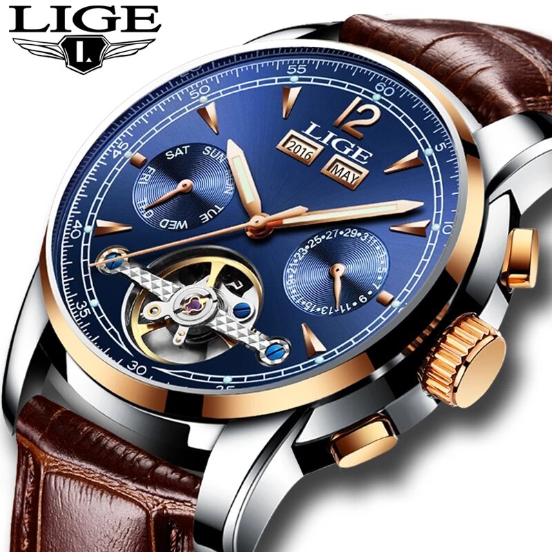 Relogio Masculino orologi da uomo Top Brand Luxruy LIGE orologio automatico da uomo orologio sportivo impermeabile orologio da polso da uomo in pelle