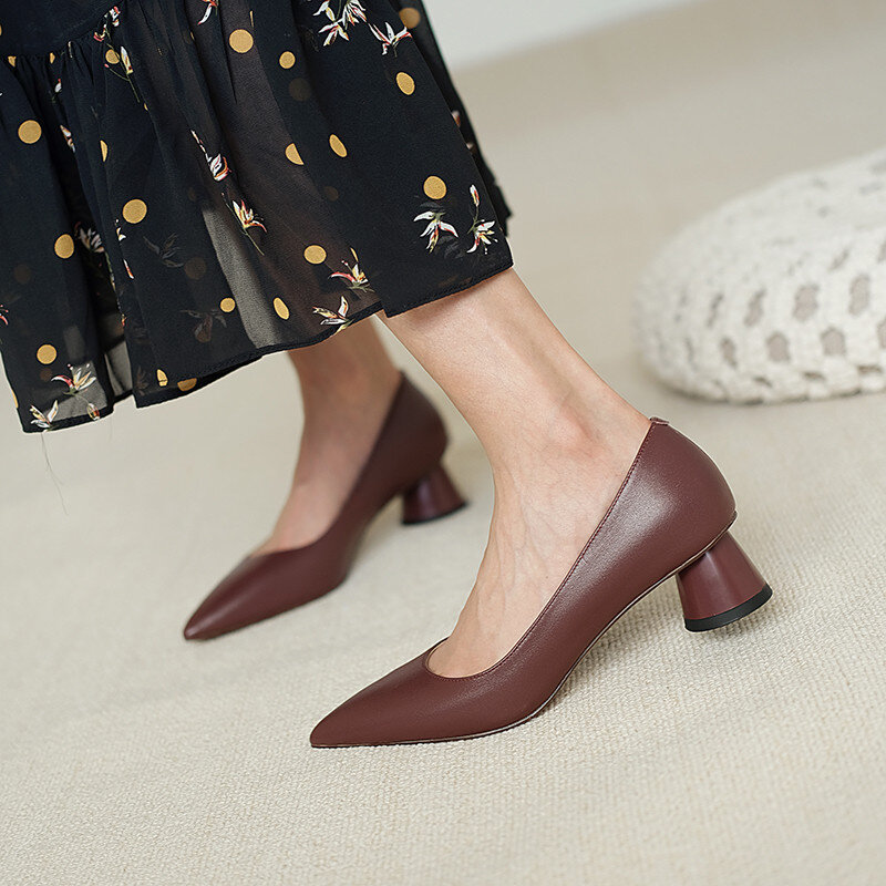 FEDONAS 2021 Echtem Leder Mode Handgemachte Schuhe Für Frauen Spitz Dicken Absätzen Pumpen Hochzeit Arbeits Schuhe Frau Heels