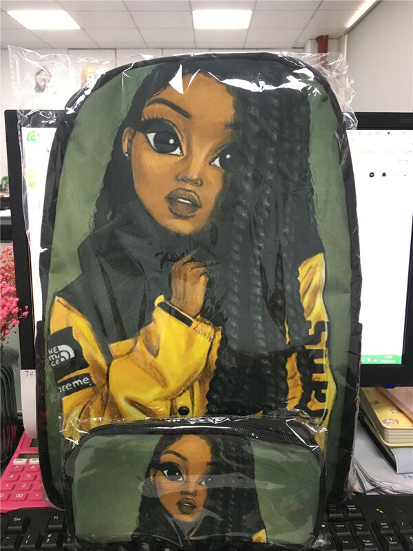 Kids School Bag for Children Black Art Afro Girls School Backpack Students 3pcs/set Shoulder Bookbag Mochila Escolar