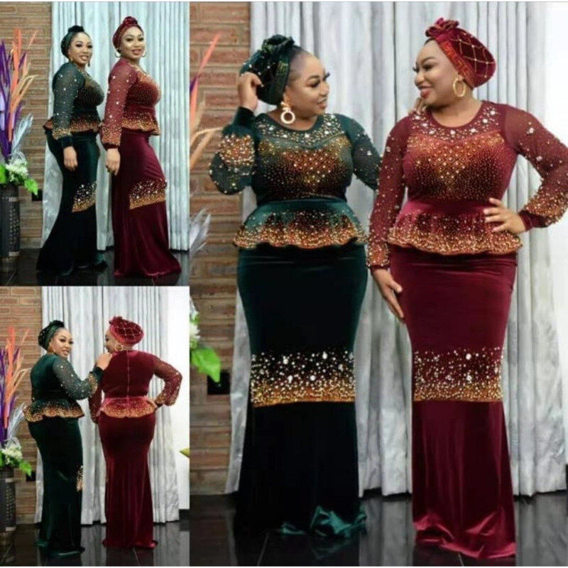 Shzq veludo outono áfrica roupas muçulmano longo maxi vestido de alta qualidade moda africano vestido senhora africano vestidos para mulher