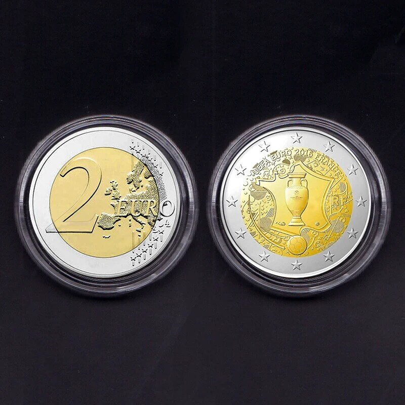 Juego de fútbol de francia, 2 Euro, 2016, moneda auténtica Original, colección de monedas comemorativas, Unc rara, 1 pieza, 100%