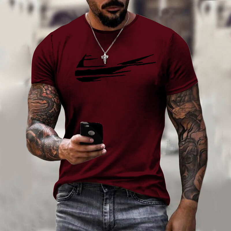 T-shirt manches courtes col rond homme, décontracté, à la mode, série de sport en coton imprimé, Style de rue, été 2021, 90-6xl